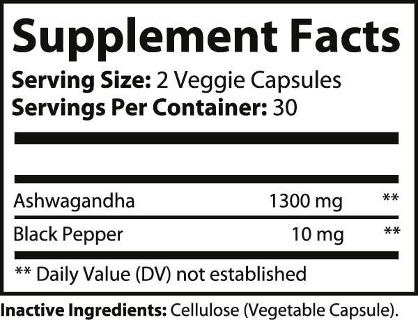 Ashwagandha Reduce Stress w Black Pepper Capsules ingredients