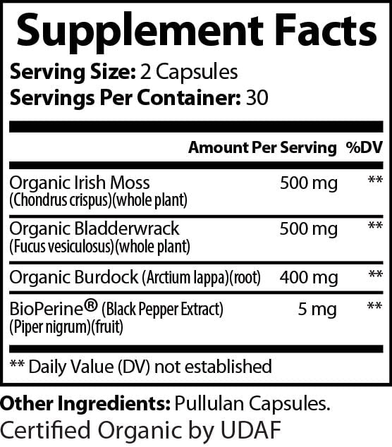 Sea Moss Nutrient Rich + BioPerine & Black Pepper ingredients