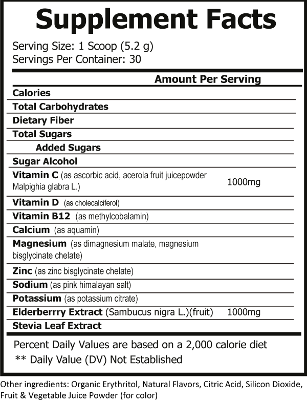 Elderberry Immunity with Zinc & Vitamin C Powder ingredients