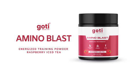 Goti Health Amino Blast – Raspberry Iced Tea, a refreshing amino acid supplement for muscle recovery, endurance, and hydration.