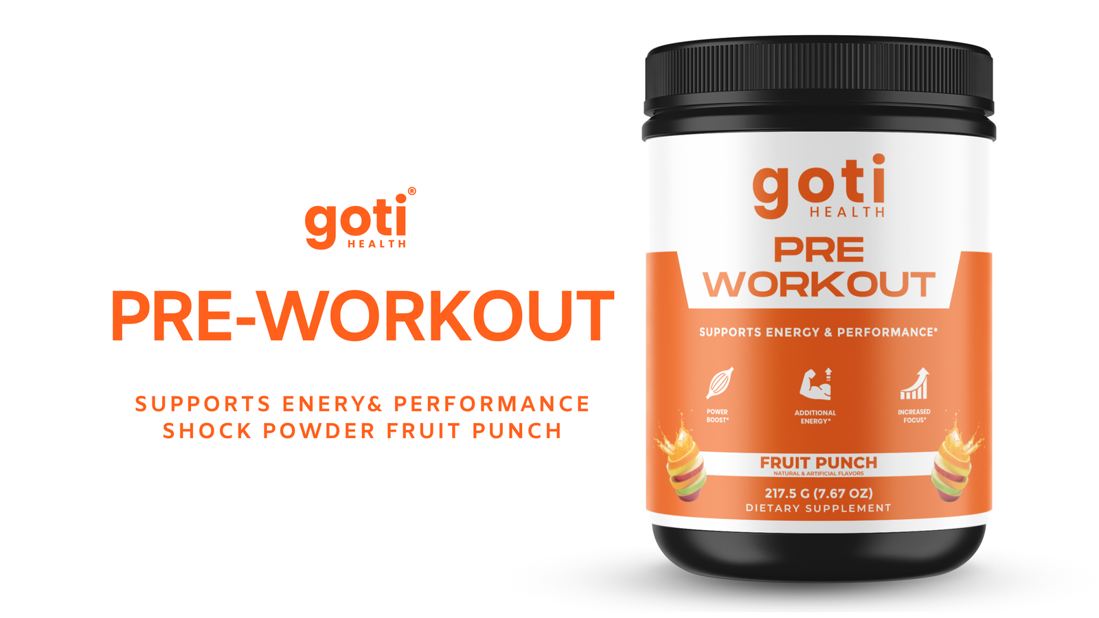 Goti Health Nitric Shock Pre-Workout – Fruit Punch flavor, a powerful pre-workout supplement for energy, endurance, and enhanced performance.