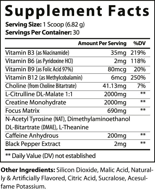 Pre Workout Nitric Shock Powder (Fruit Punch) ingredients