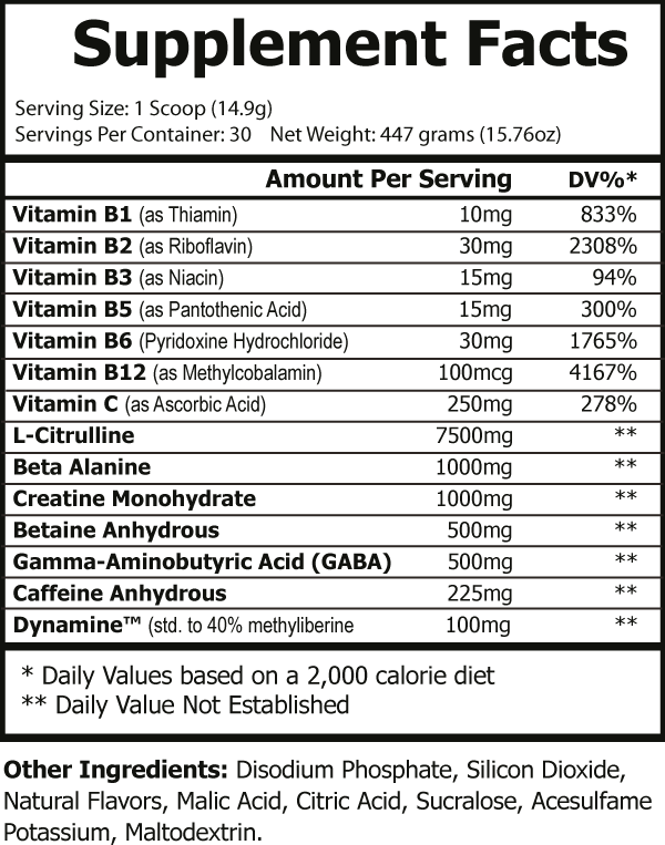 Pre Workout Nitric Shock Powder (Tropical Sunrise) ingredients