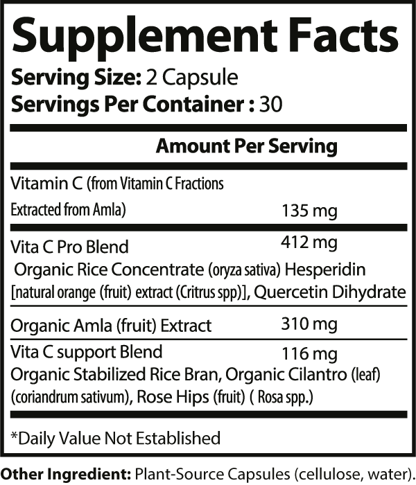 Vitamin C Plant Sourced Immune Support Capsules ingredients