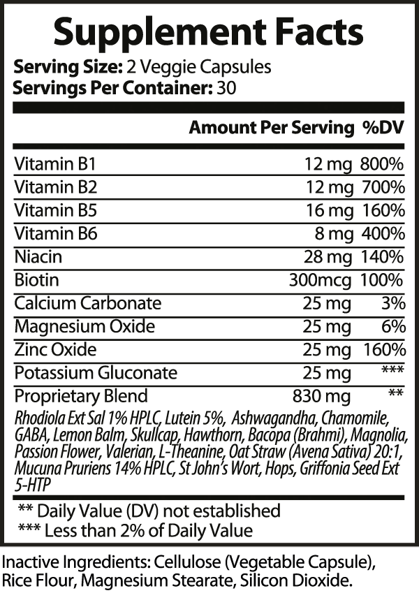 Anxiety Formula for Improved Mood Capsules ingredients