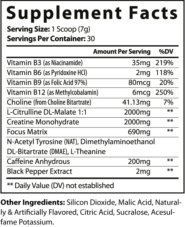 Pre Workout Nitric Shock Powder (Grape) ingredients