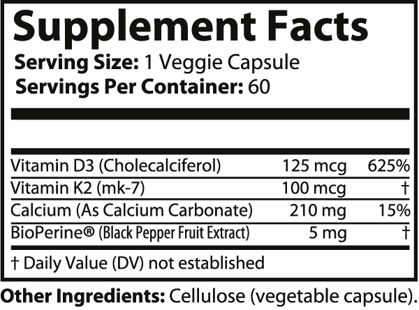 Vitamin K2+ D3 with BioPerine & Calcium Capsules